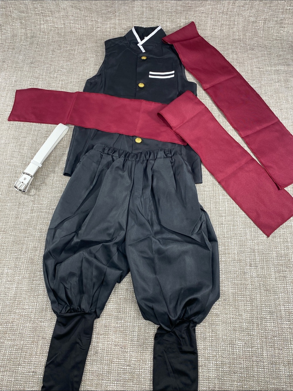 Black Two-Piece Costume Set with Burgundy Sash samurai karate